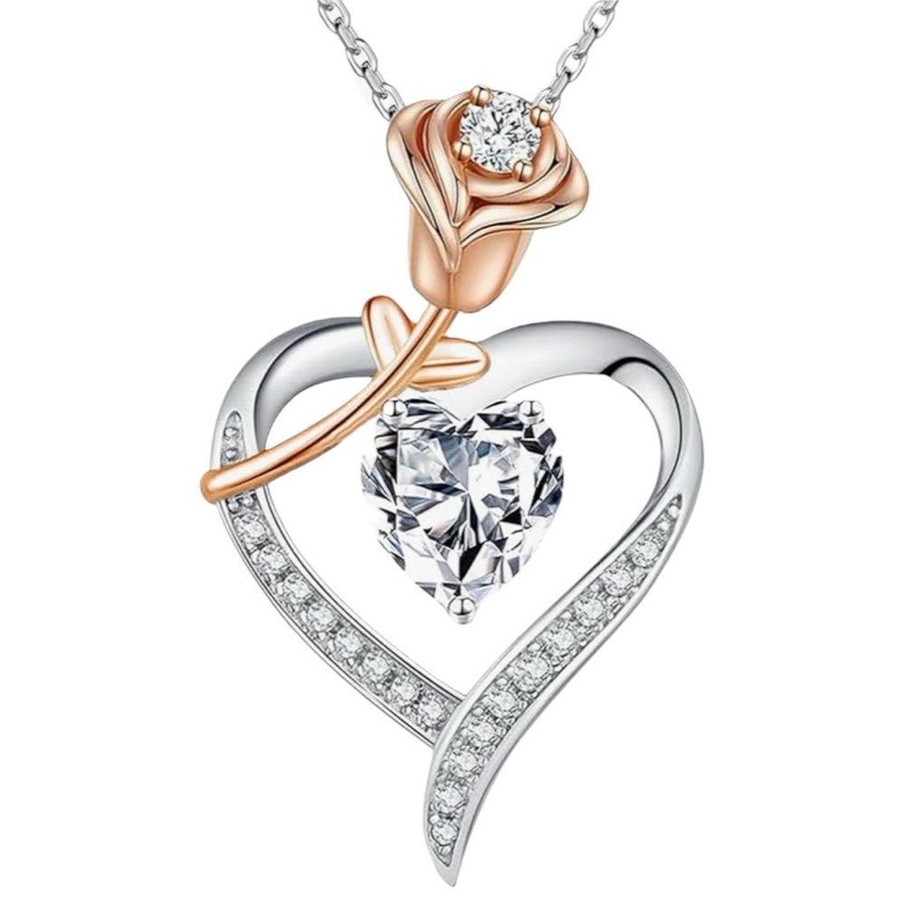 IMMOBIRD 2 Carat Moissanite Necklace 925 Sterling Silver Rose Heart